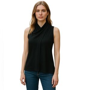 Anthropologie Maeve Womens Top Sz 12 Sleeveless Button-Up Back V-Neck Black
